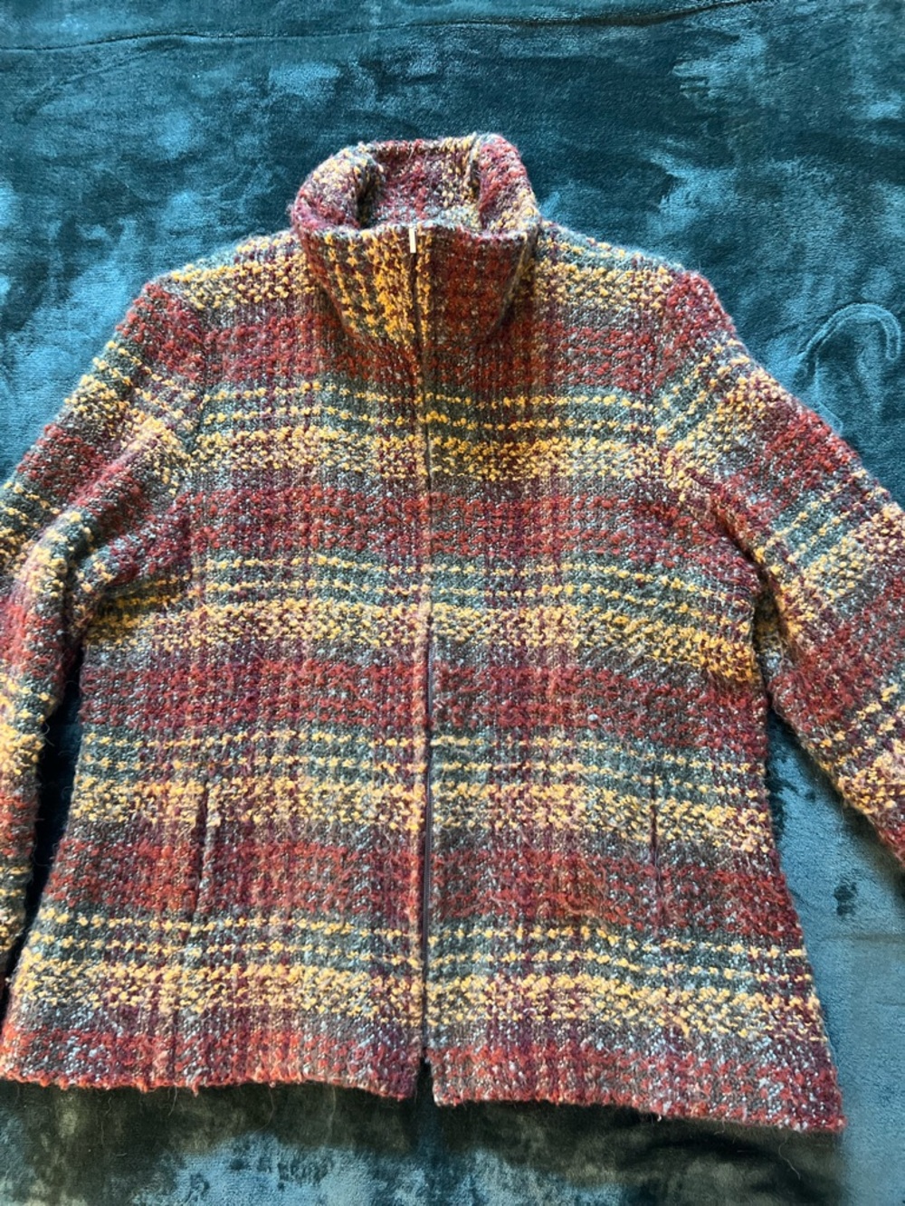 J. McLaughlin Beautiful Multicolor Tweed Zip-Front Jacket